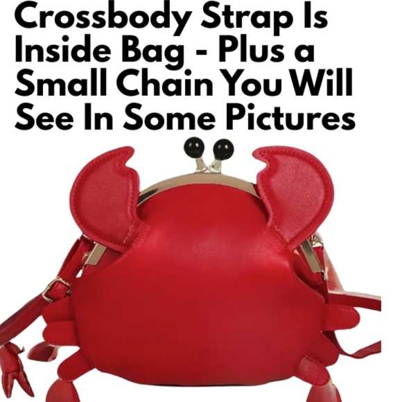 CRAB SHAPE BAG - RED FUN NOVELTY PURSE - ADJUSTABLE STRAP IN CRAB FOR CROSSBODY - Picture 1 of 9